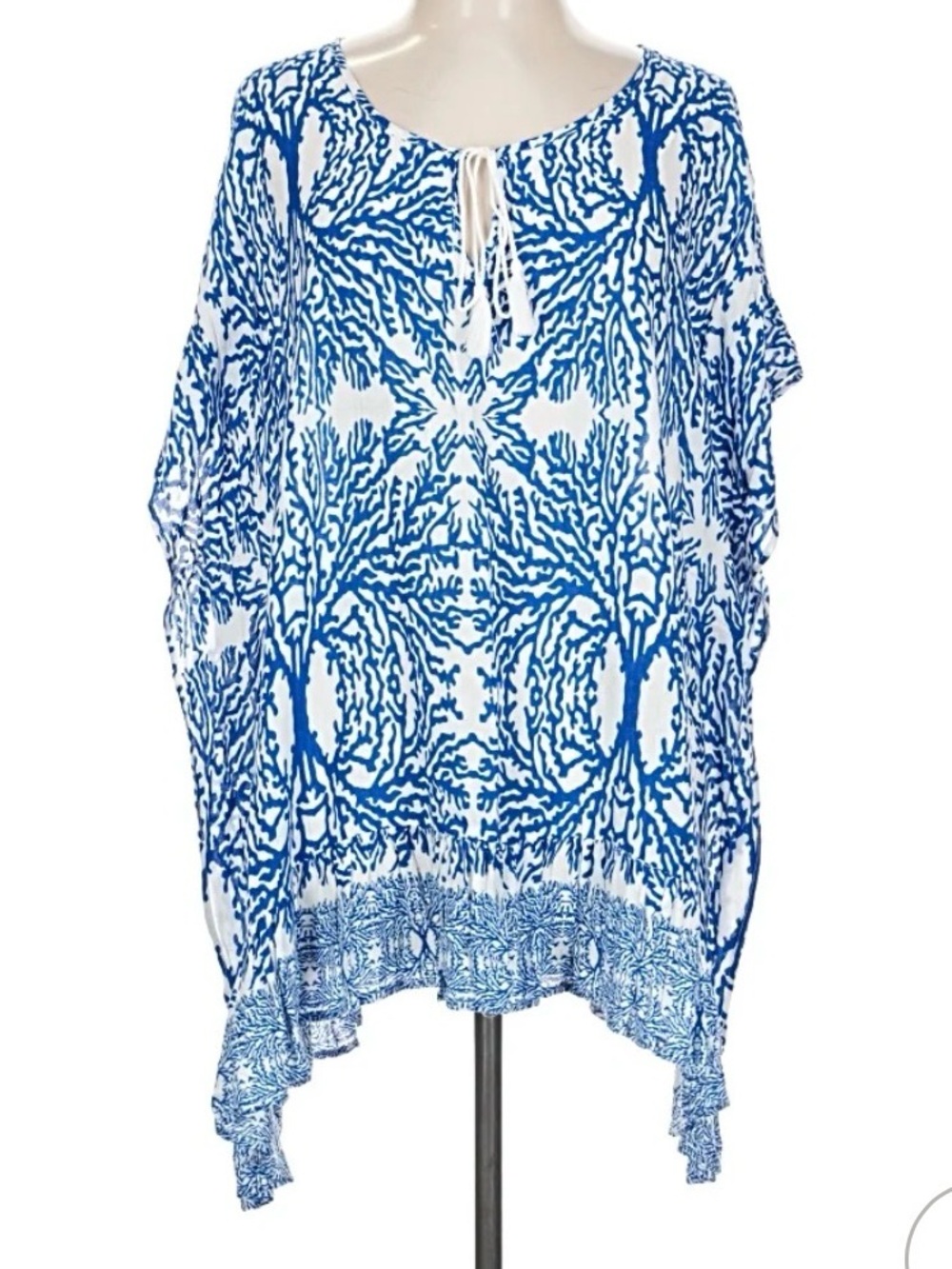 NVELOP SUN S/M Ocean Breeze Blue White Tassels Swim Cover-up Beach Resort Light